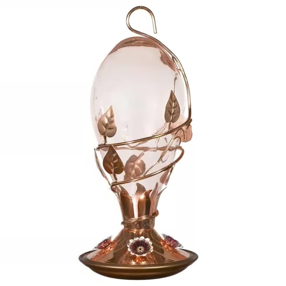 Fast Furnishings Copper and Glass Hummingbird Feeder - 32 Fl. oz. Nectar Capacity