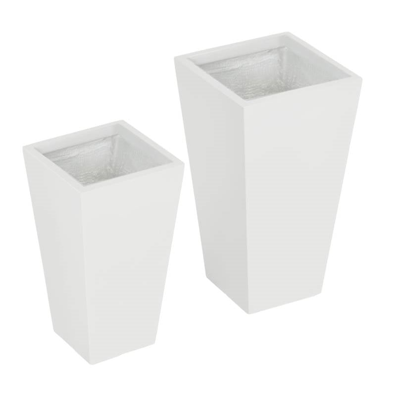 Fast Furnishings Set of 2 Modern Lightweight Outdoor Patio Flower Pot Planter Box in White