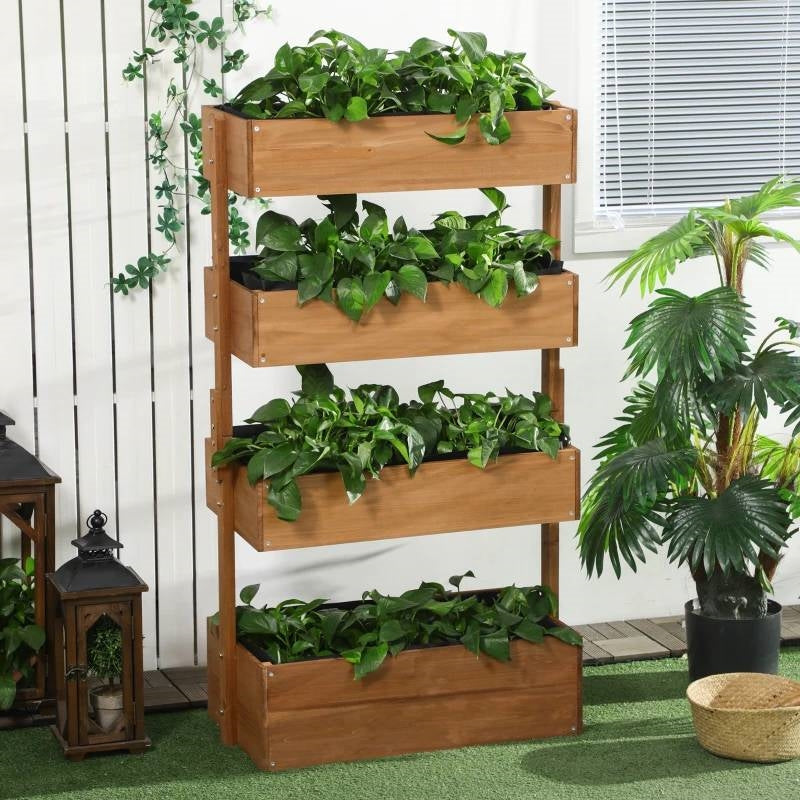 Fast Furnishings 4 Tier Vertical Wooden Planter Box Raised Bed Natural