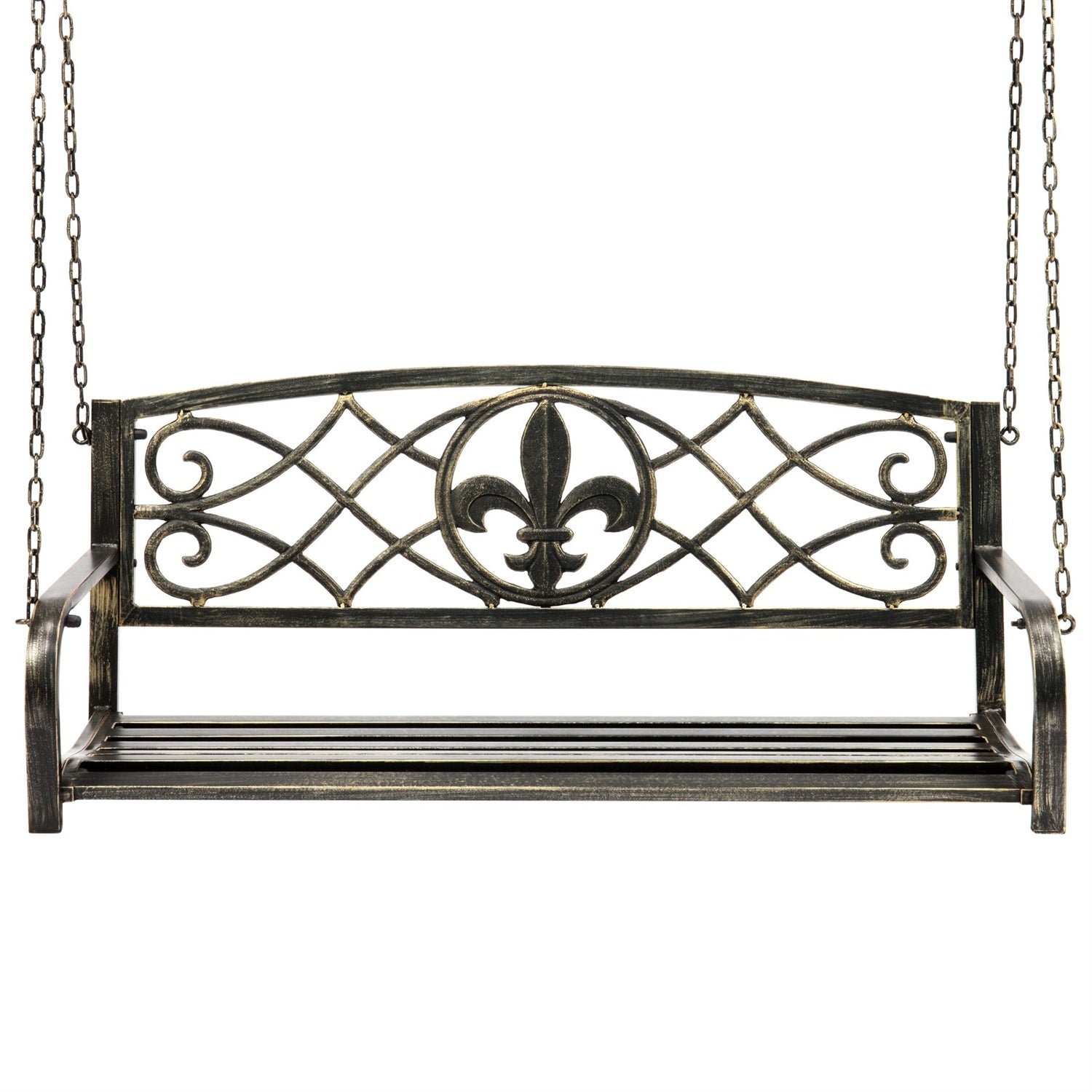 Fast Furnishings Farm Home Bronze Sturdy 2 Seat Porch Swing Bench Scroll Accents