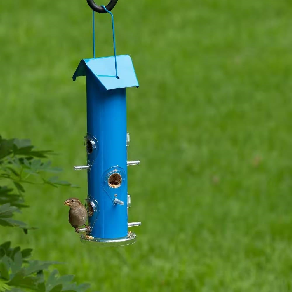 Fast Furnishings Outdoor Patio Garden 6-Perch Metal Tube Bird Feeder in Blue