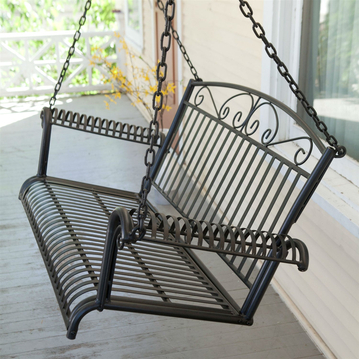 Fast Furnishings Wrought Iron Outdoor Patio 4-Ft Porch Swing in Black