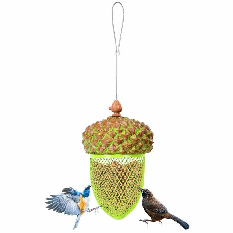 Fast Furnishings Outdoor Metal Mesh Bird Feeder with Metal Acorn Roof