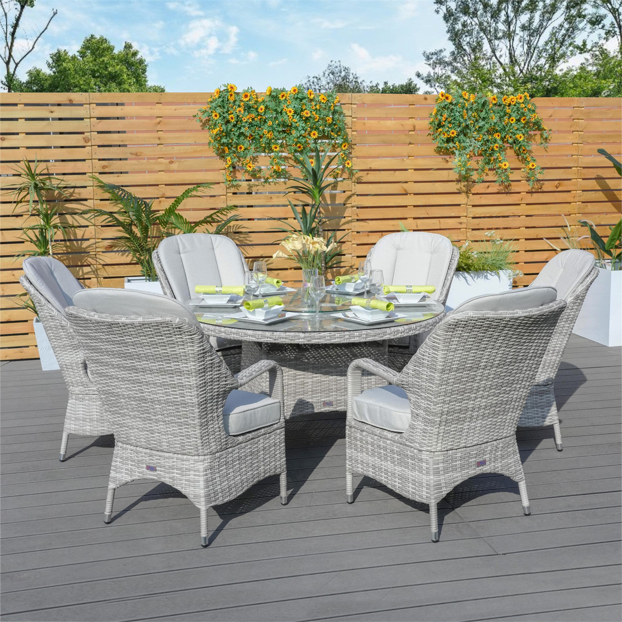 Direct Wicker 7-Pieces Dining Set 6 Rattan Chairs with Cushions