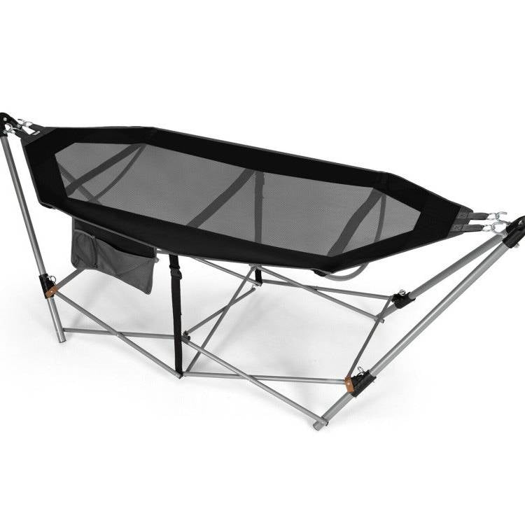 Fast Furnishings Black Portable Camping Foldable Hammock with Stand and Carry Case