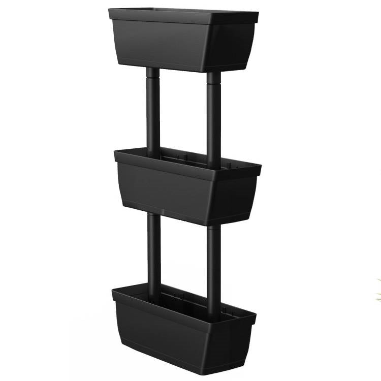 Fast Furnishings Modern Vertical 3-Tier Indoor Outdoor Black PP Raised Garden Bed Planter Box