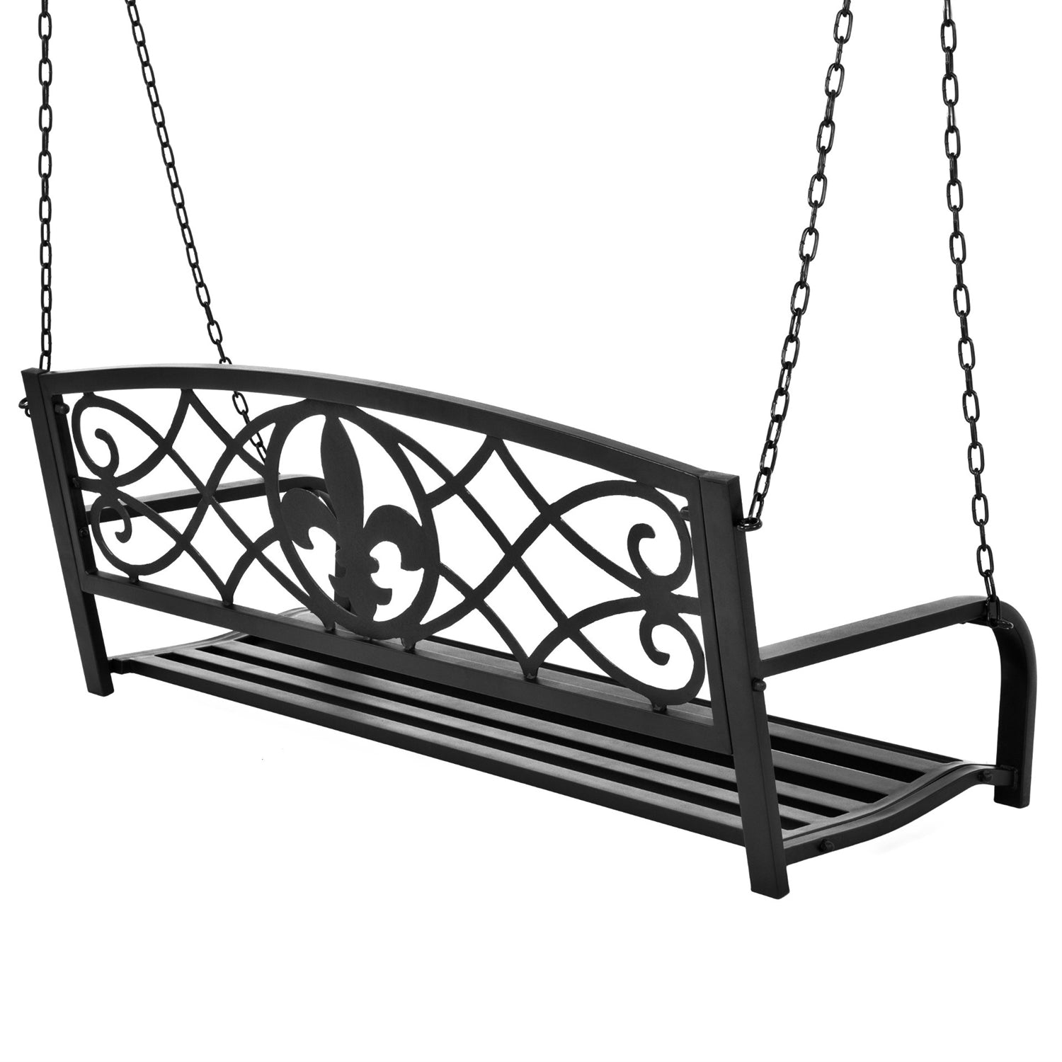 Fast Furnishings Farmhouse Black Sturdy 2 Seat Porch Swing Bench Scroll Accents