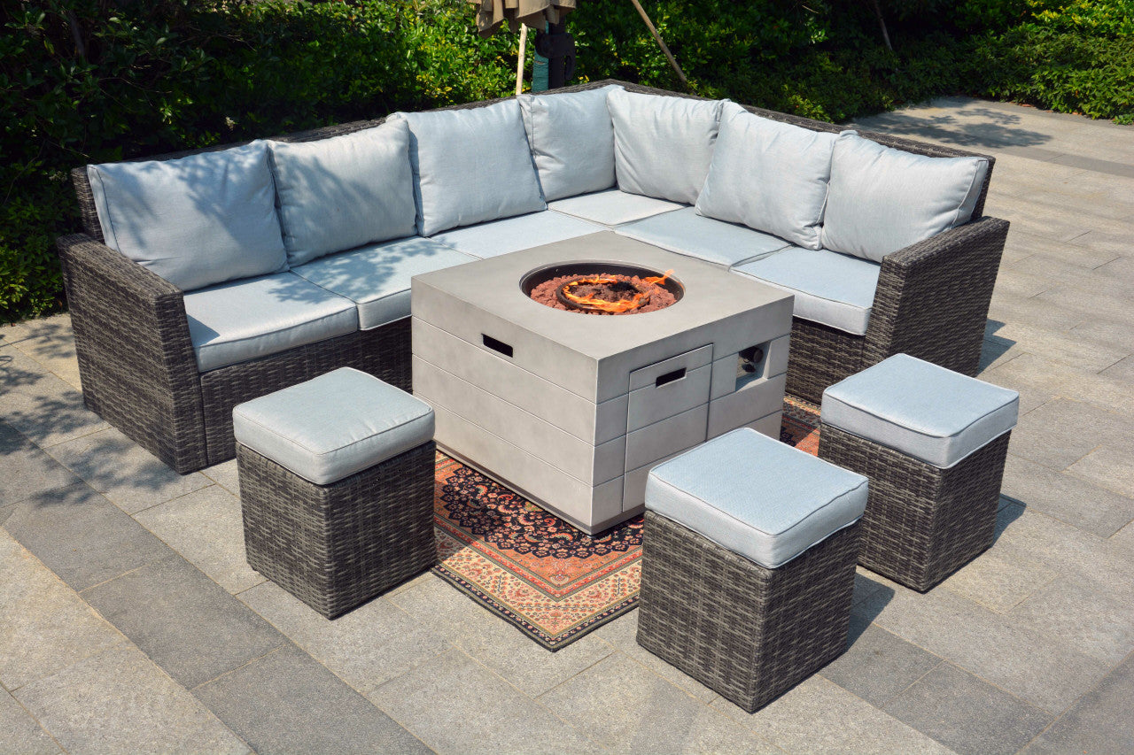 Direct Wicker 8-Piece Gray Wicker Patio Fire Pit Seating Set