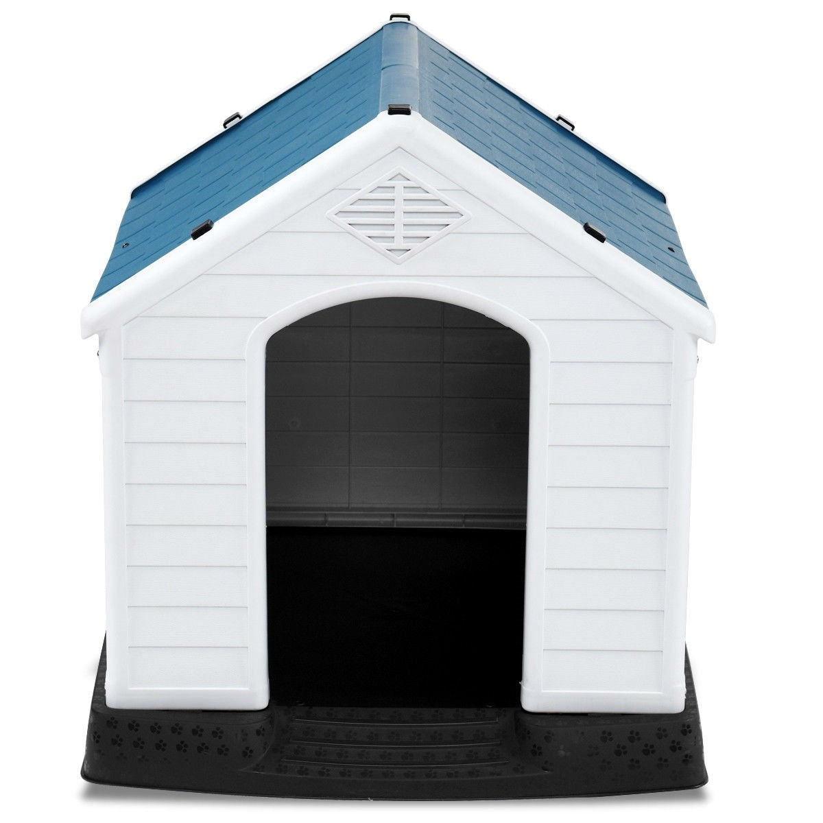 Fast Furnishings Small Outdoor Heavy Duty Blue and White Plastic Dog House