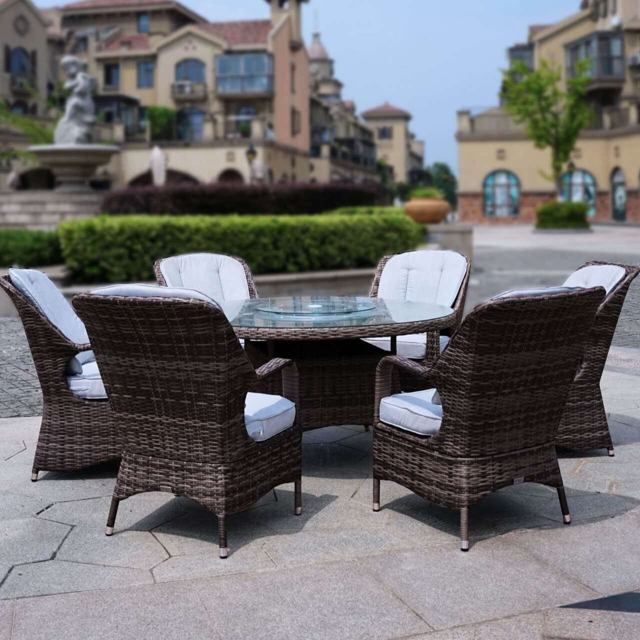 Direct Wicker Patio 7-Pieces Brown Wicker Dining Set with Round Table PAD-1711 Set