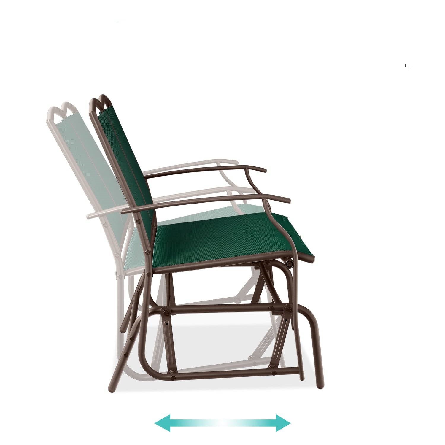 Fast Furnishings 2 Seat Mesh Patio Loveseat Swing Glider Rocker with Armrests in Hunter Green