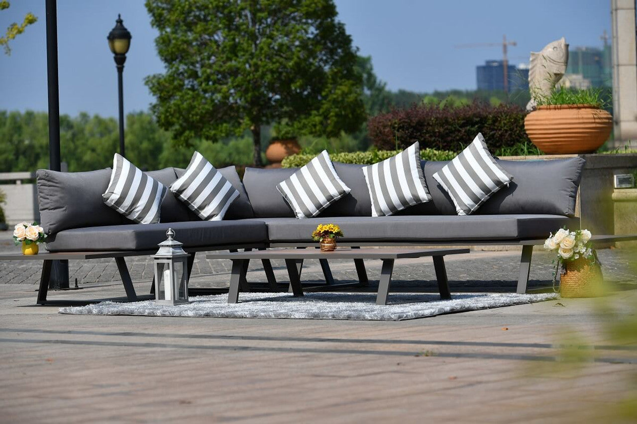 Direct Wicker 4-Piece Outdoor Couch Sectional Set with Removable Gray Cushions