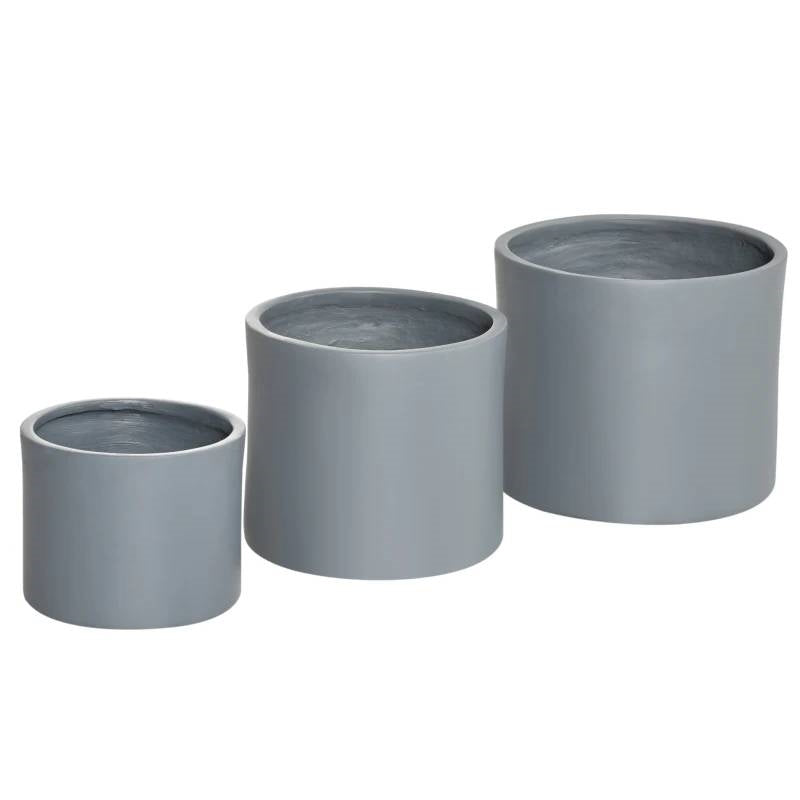 Fast Furnishings Set of 3 Stackable Round Outdoor Flower Pot Planters with Drainage Holes in Grey