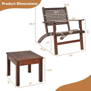 Fast Furnishings 3 Piece Wooden Rattan Outdoor Patio Furniture Chair Table Bistro Set