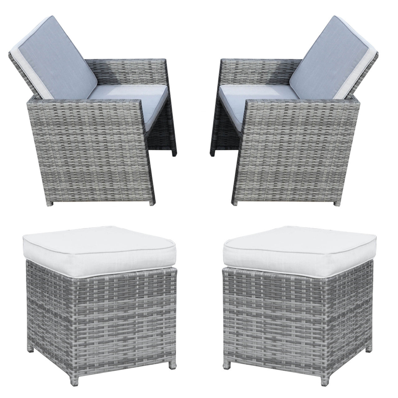 Direct Wicker Patio Chairs Set of 2 with Ottomans in Brown or Gray