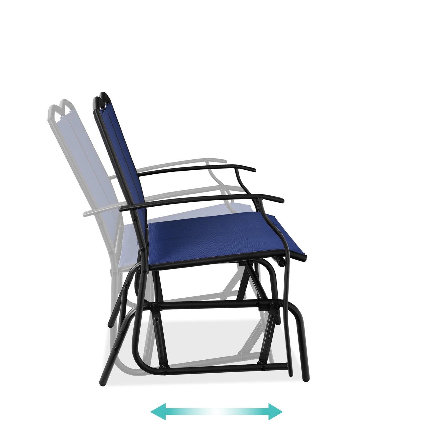 Fast Furnishings 2 Seat Mesh Patio Loveseat Swing Glider Rocker with Armrests in Navy Blue