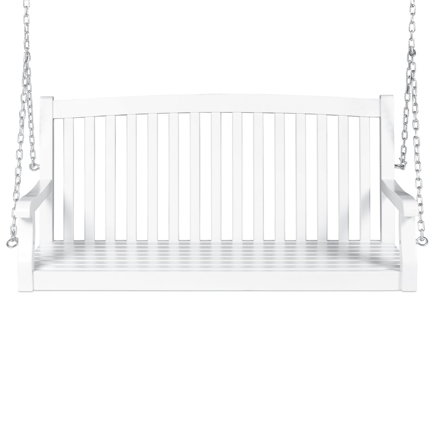 Fast Furnishings White Acacia Wooden Curved Back Hanging Porch Swing Bench with Mounting Chains