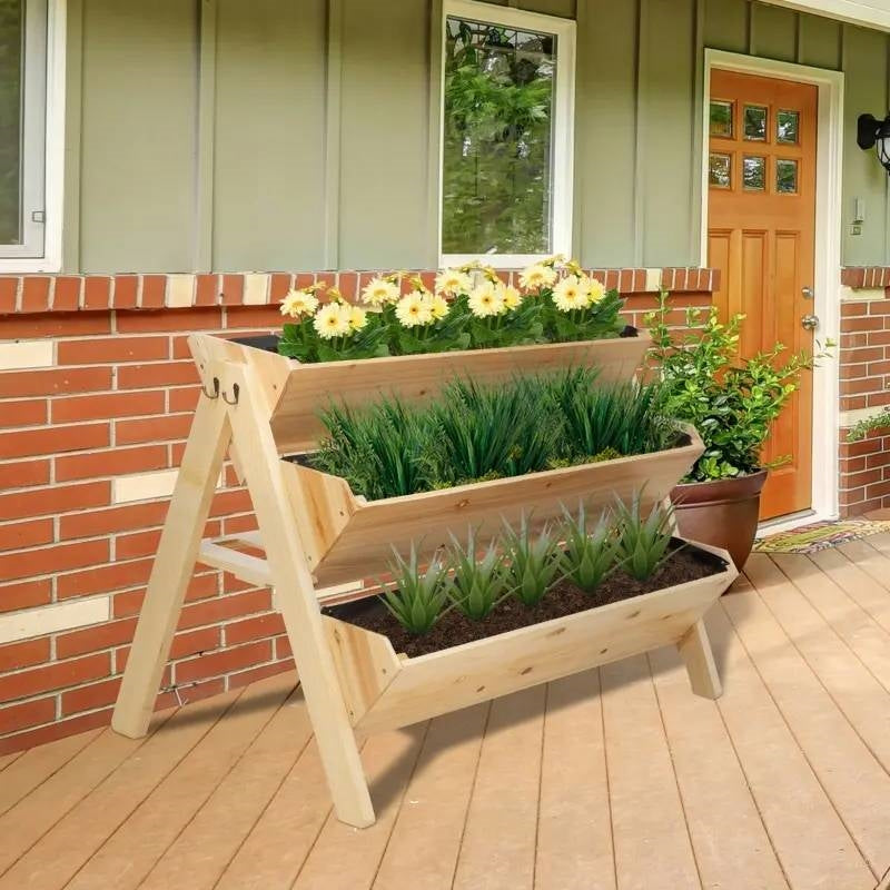 Fast Furnishings 3-Tier A Frame Fir Wood 3 Elevated Planter Box Raised Garden Bed