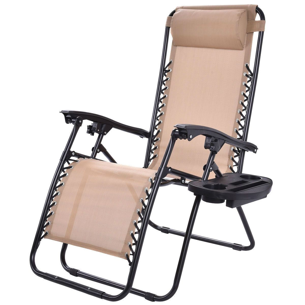 Fast Furnishings Set of 2 Beige Folding Outdoor Zero Gravity Lounge Chair Recliner