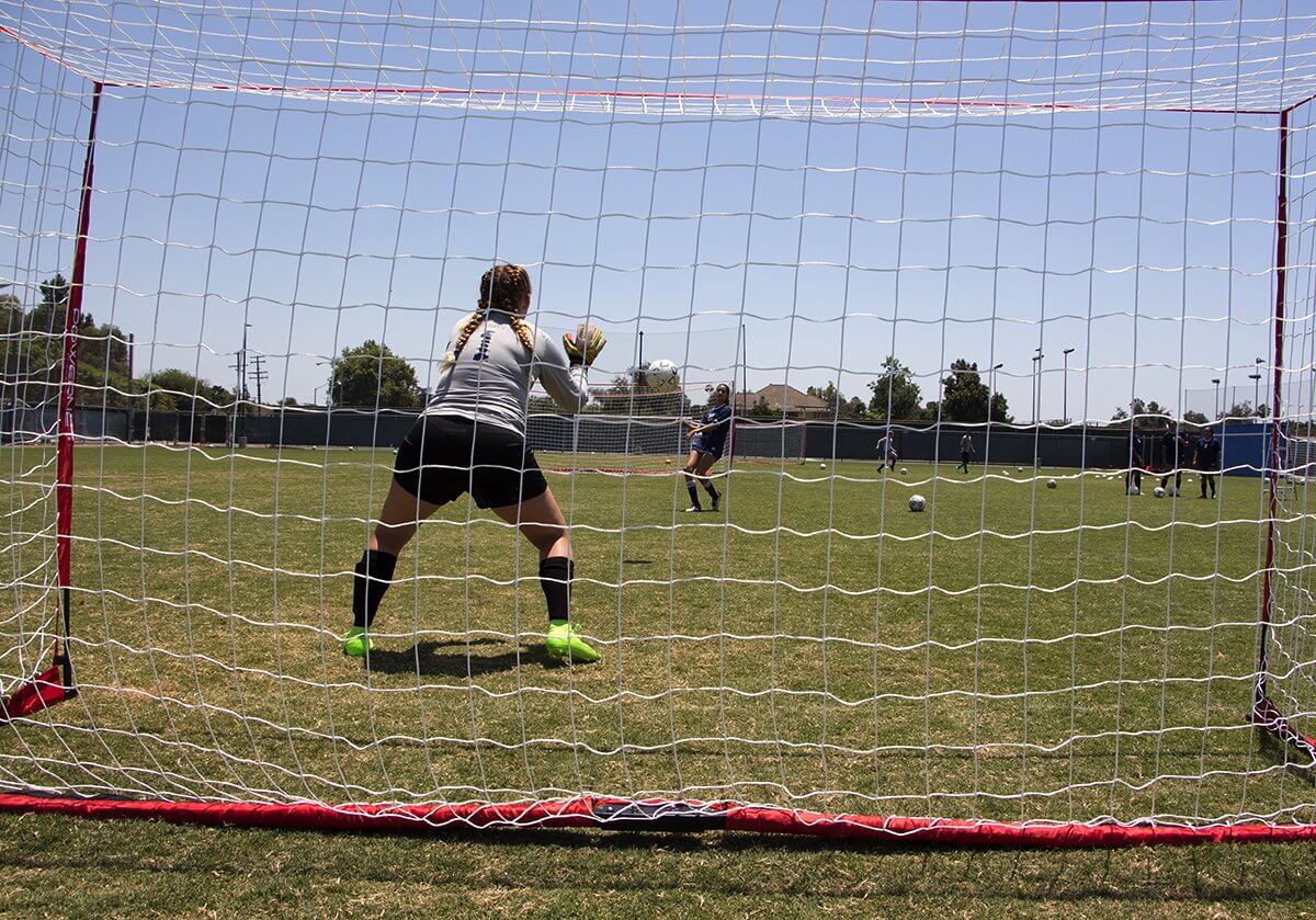 PowerNet Soccer Goal 14x7 Portable  Instant Collapsible Bow Style Net + Wheeled Carry Bag by Jupiter Gear