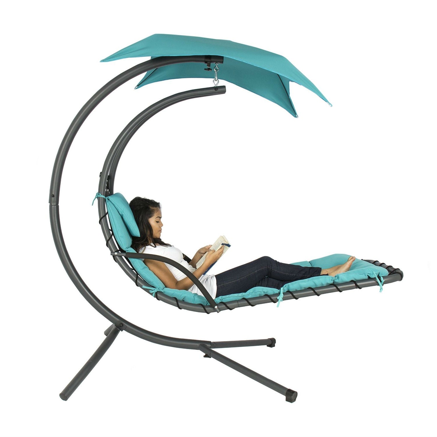 Fast Furnishings Teal Single Person Sturdy Modern Chaise Lounger Hammock Chair Porch Swing