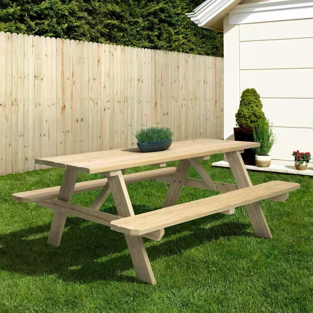 Fast Furnishings Solid Wood Outdoor Picnic Table with Benches Patio Garden Dining Set