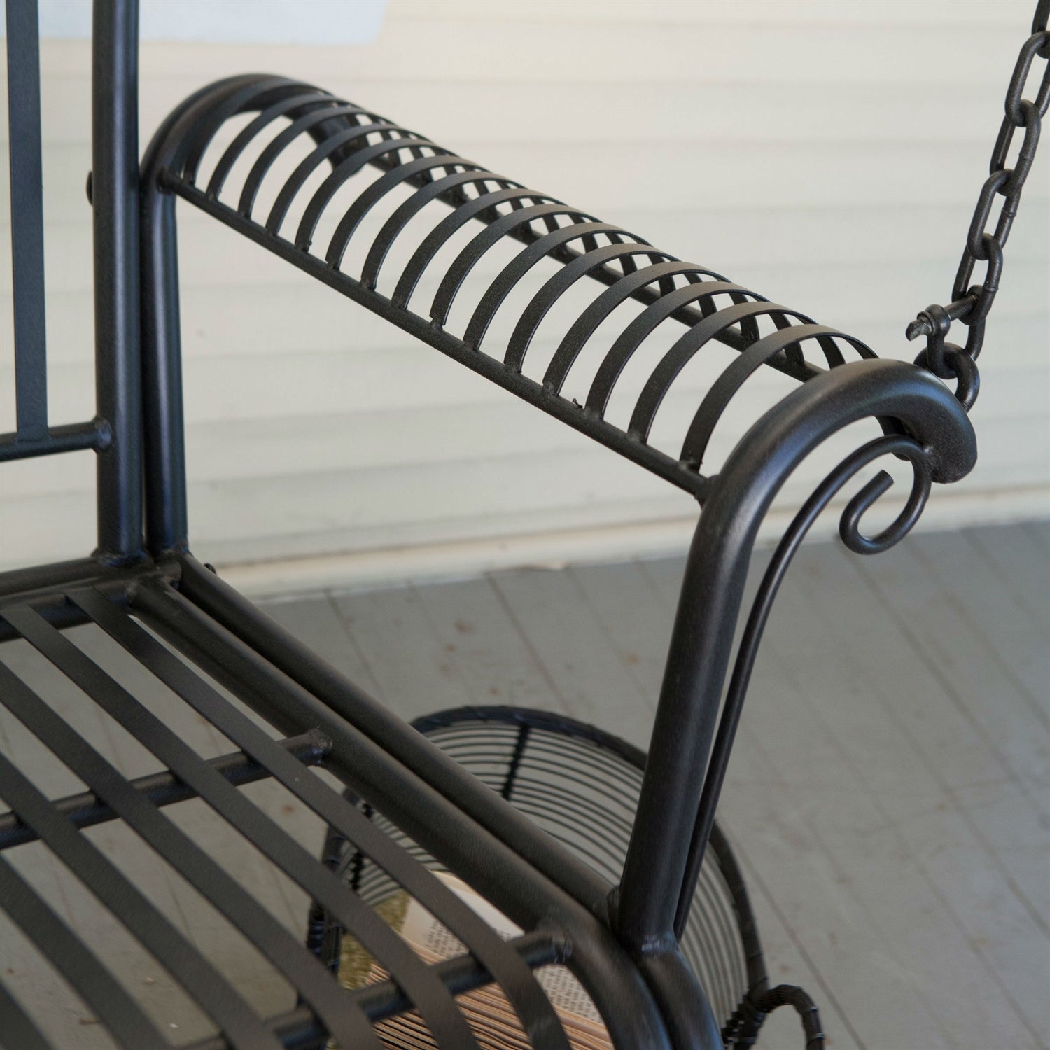 Fast Furnishings Wrought Iron Outdoor Patio 4-Ft Porch Swing in Black