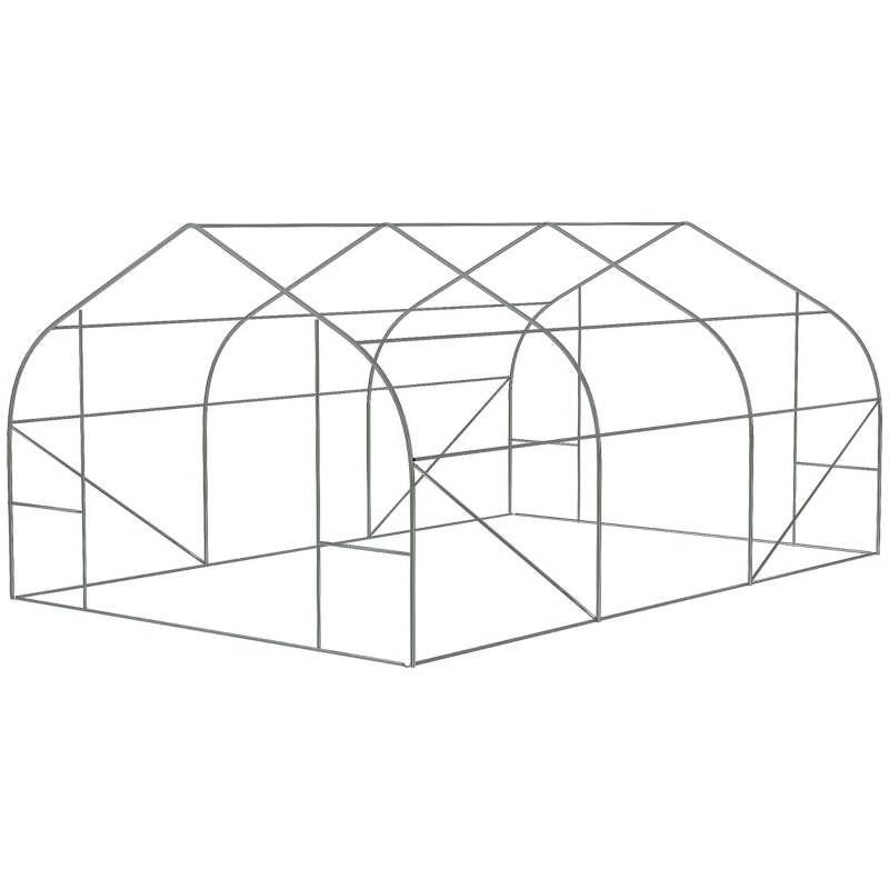 Fast Furnishings 11.5 ft x 9.8 ft. Greenhouse with Green PE Cover and Heavy Duty Steel Frame