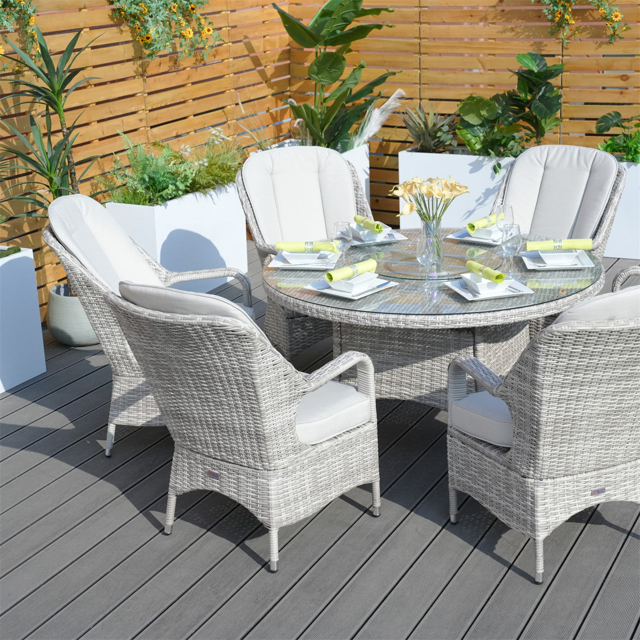 Direct Wicker 7-Pieces Dining Set 6 Rattan Chairs with Cushions