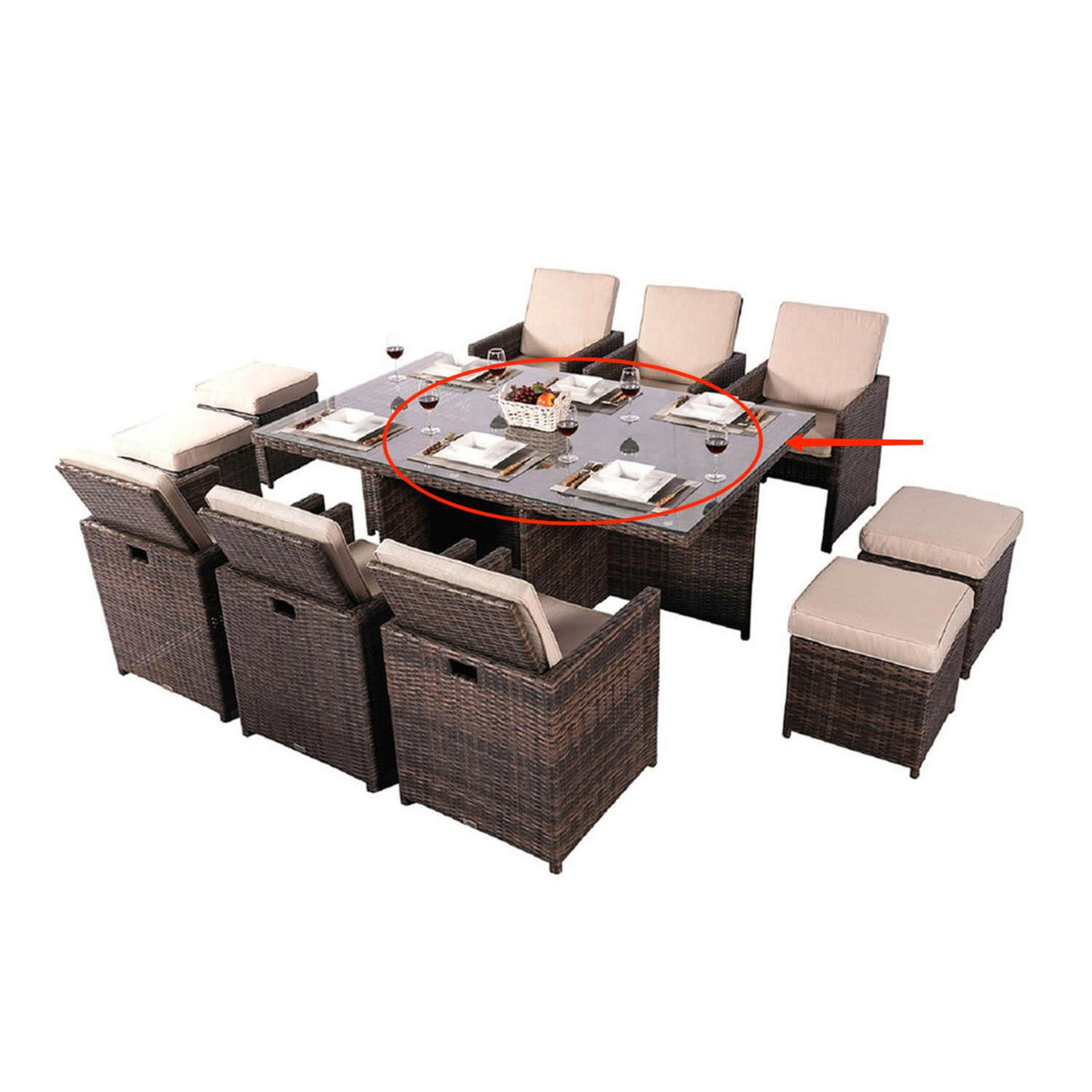 Direct Wicker Patio Dining Table for 6 Rectangular Table in Brown or Gray