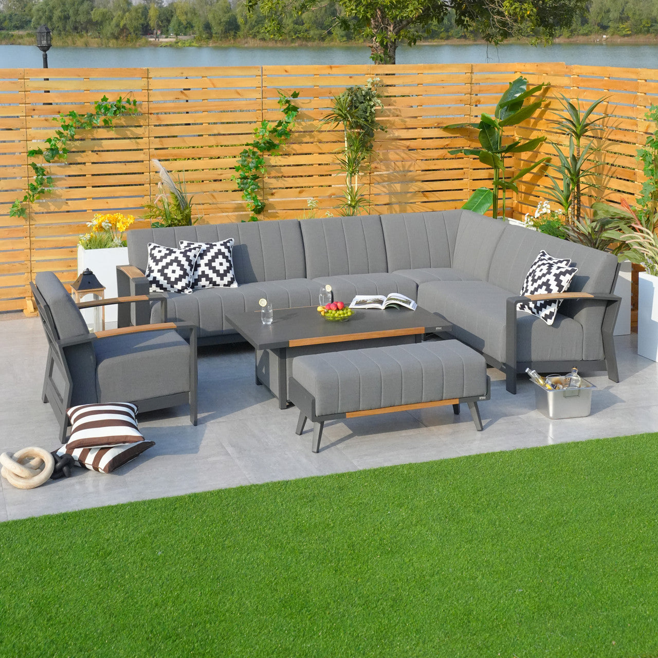 Direct Wicker Dark Gray Patio Seating Sofa Set with Aluminum Table and Cushions