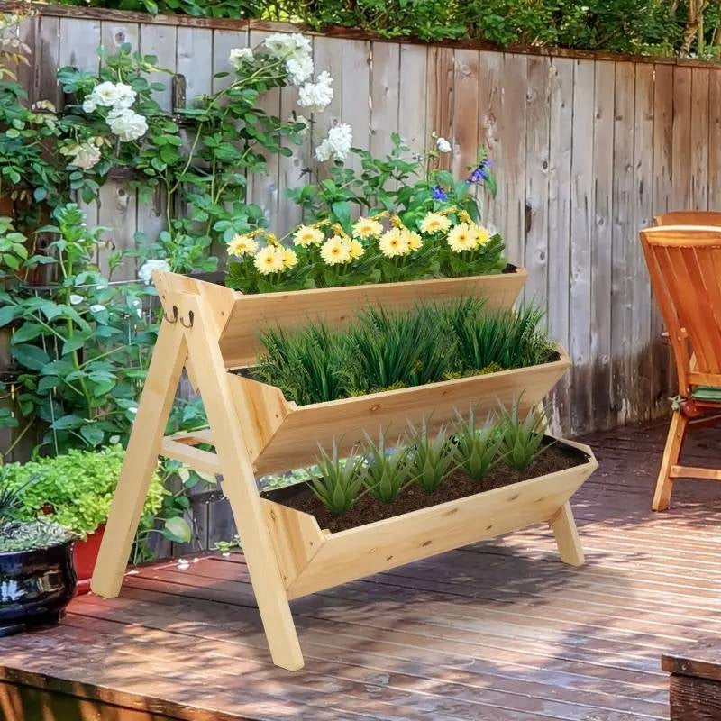 Fast Furnishings 3-Tier A Frame Fir Wood 3 Elevated Planter Box Raised Garden Bed