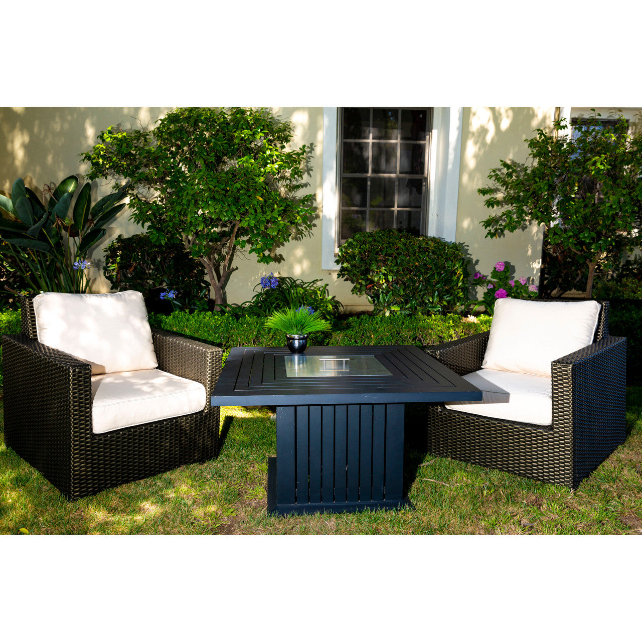 Direct Wicker Outdoor 43x 43x24'' Black Square Fire Pit Table