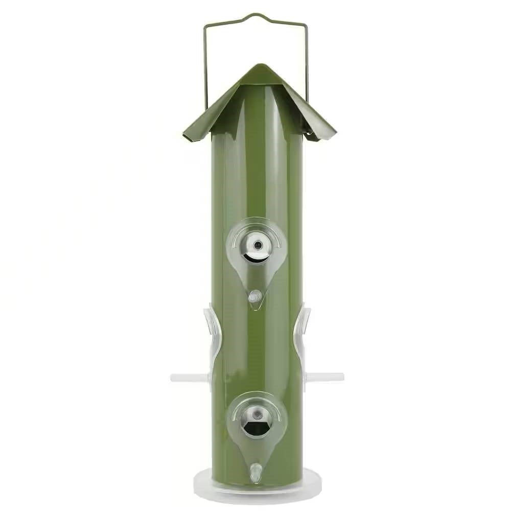 Fast Furnishings Outdoor Patio Garden 6-Perch Olive Green Metal Tube Bird Feeder