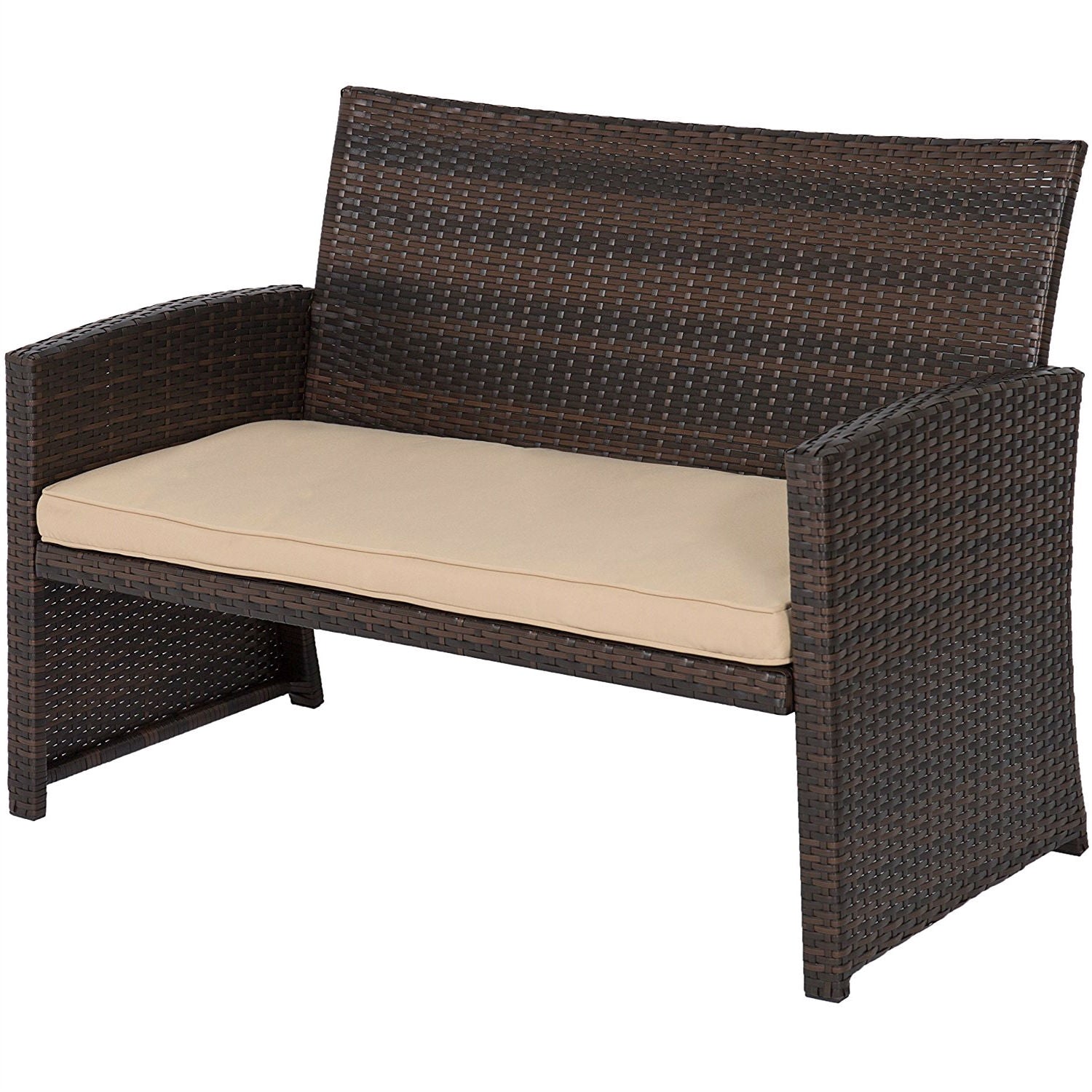 Fast Furnishings Brown Resin Wicker 4-Piece Modern Patio Furniture Set with Beige Cushions