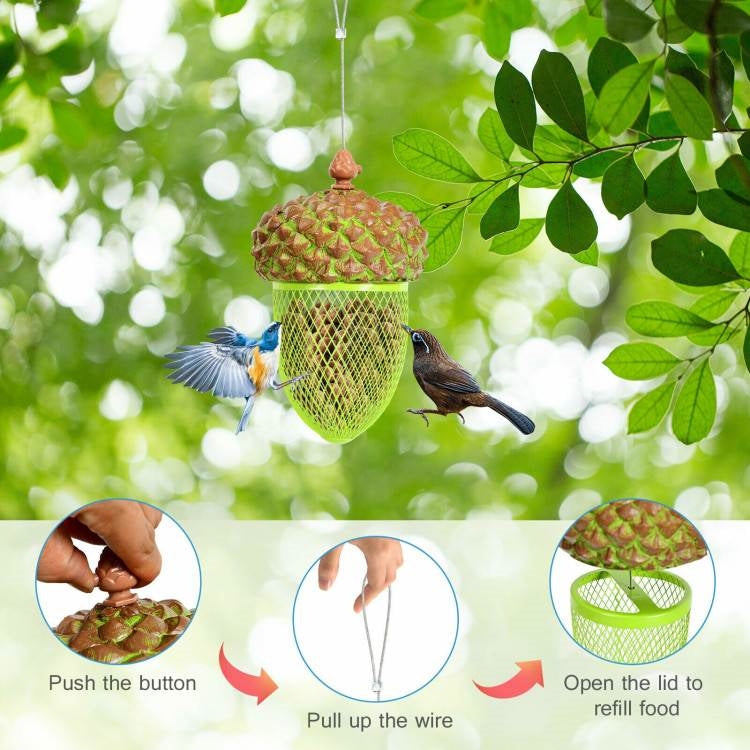 Fast Furnishings Outdoor Metal Mesh Bird Feeder with Metal Acorn Roof