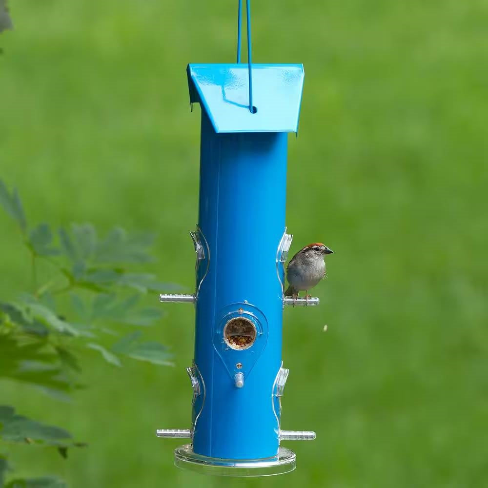 Fast Furnishings Outdoor Patio Garden 6-Perch Metal Tube Bird Feeder in Blue