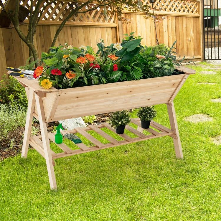 Fast Furnishings Farmhouse 2 Tier Large Outdoor Natural Wooden 5-ft Raised Garden Bed Planter Box