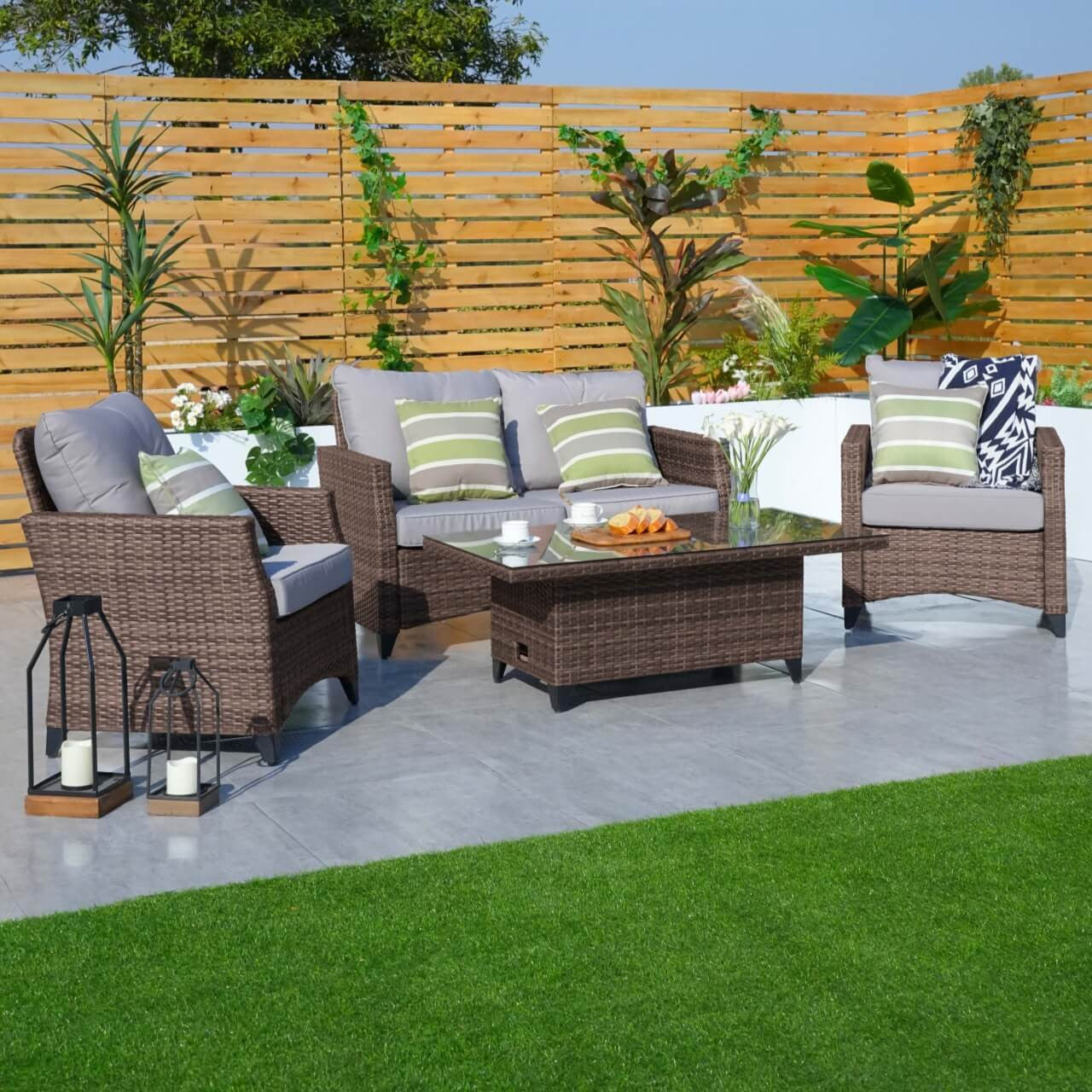 Direct Wicker 4-Piece Patio Wicker Seating Set with Lift Table and Cushion  PAF-1801P-LT