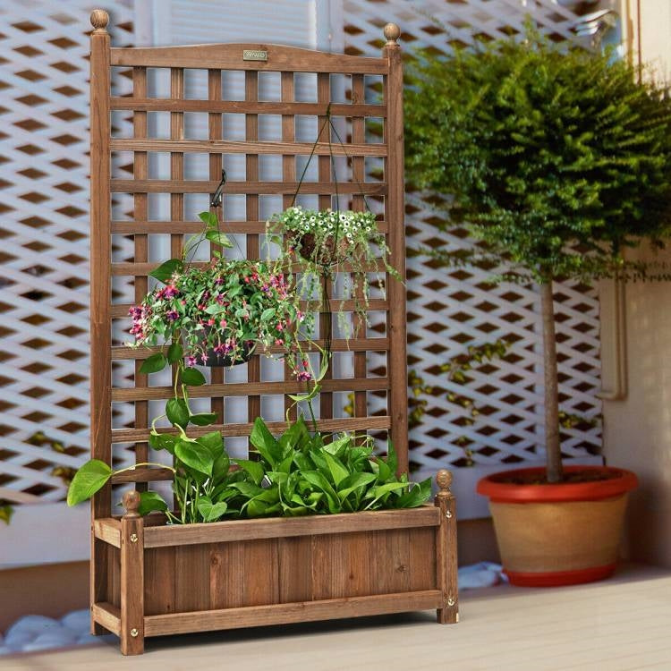 Fast Furnishings Solid Wood Farmhouse Garden Planter Box with 48-inch High Trellis