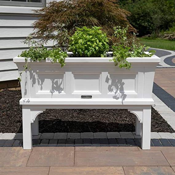 Fast Furnishings White Rectangular Raised Garden Bed Planter Box with Removeable Trays