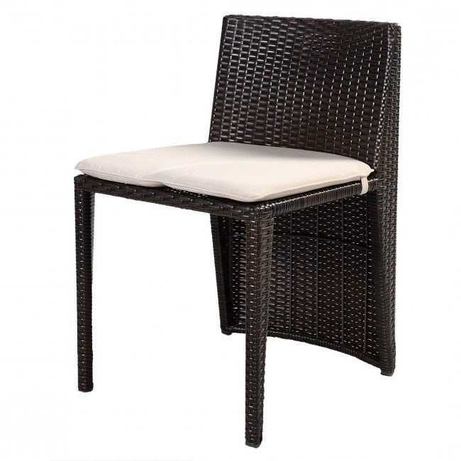 Fast Furnishings 3 Piece Compact Espresso/White Wicker Patio Cushioned Outdoor Chair Table Set