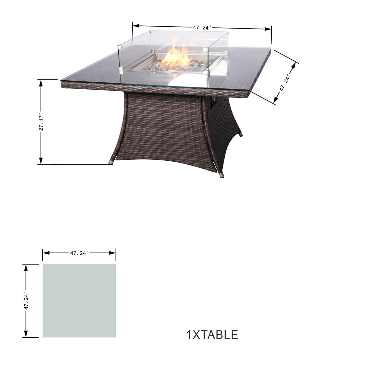 4 Seats Square Fire Pit Table in Brown  Direct Wicker Design