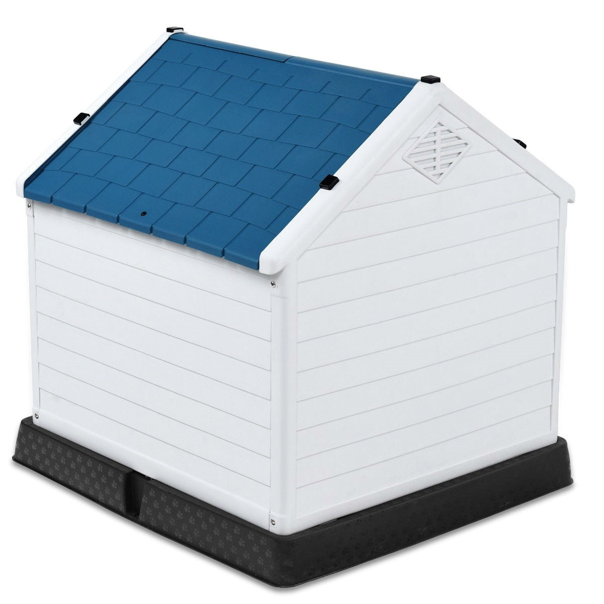 Fast Furnishings Small Outdoor Heavy Duty Blue and White Plastic Dog House