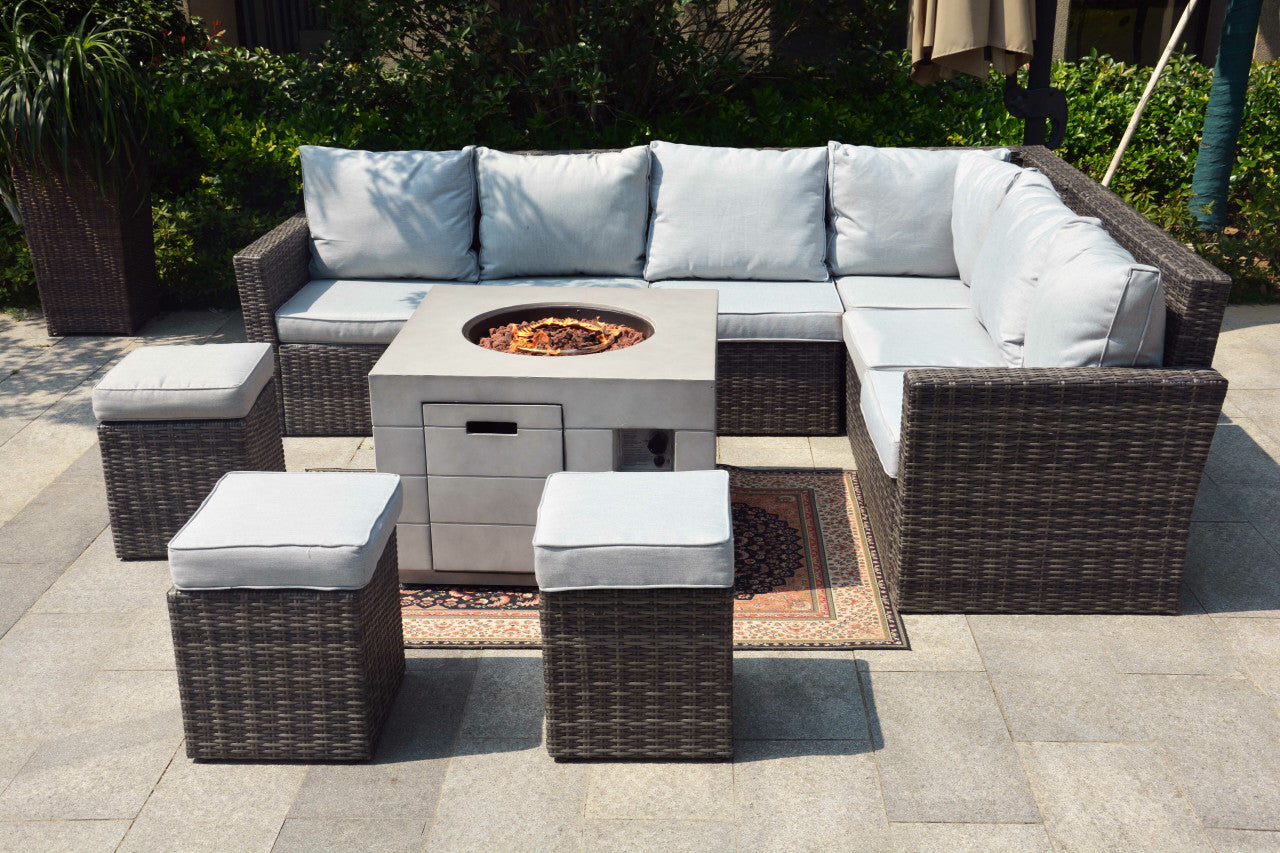 Direct Wicker 8-Piece Gray Wicker Patio Fire Pit Seating Set