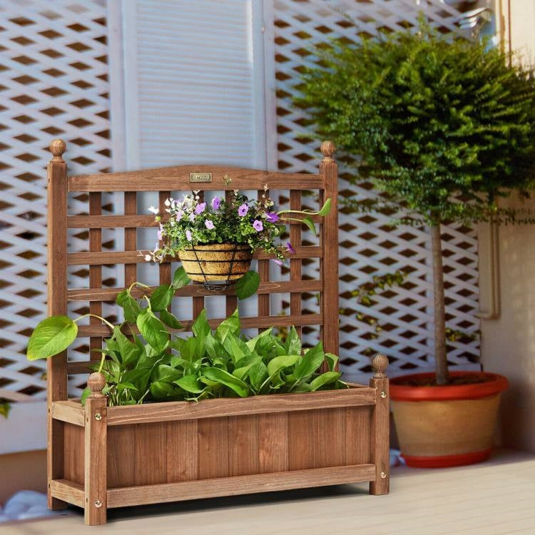 Fast Furnishings Natural Fir Wood Outdoor Garden Planter Box with 30-inch High Trellis