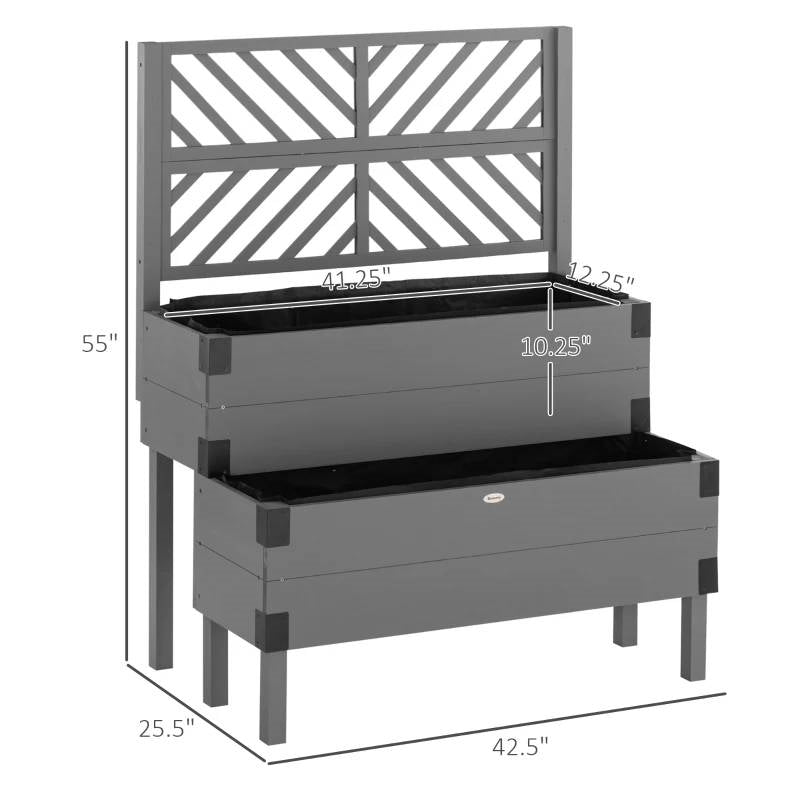 Fast Furnishings 2 Tier Self Draining Grey Wood Raised Garden Bed Planter Box with Trellis