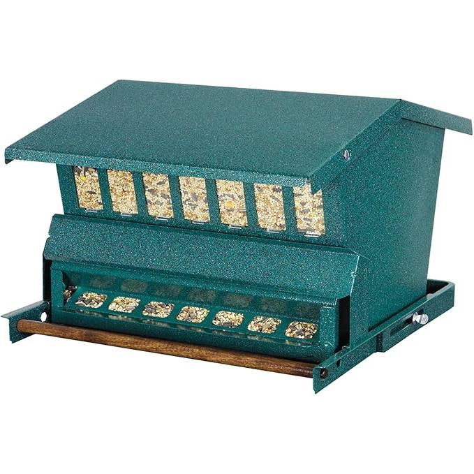 Fast Furnishings Rugged Green Metal Squirrel-Proof Bird Feeder with Easy-Refill Top