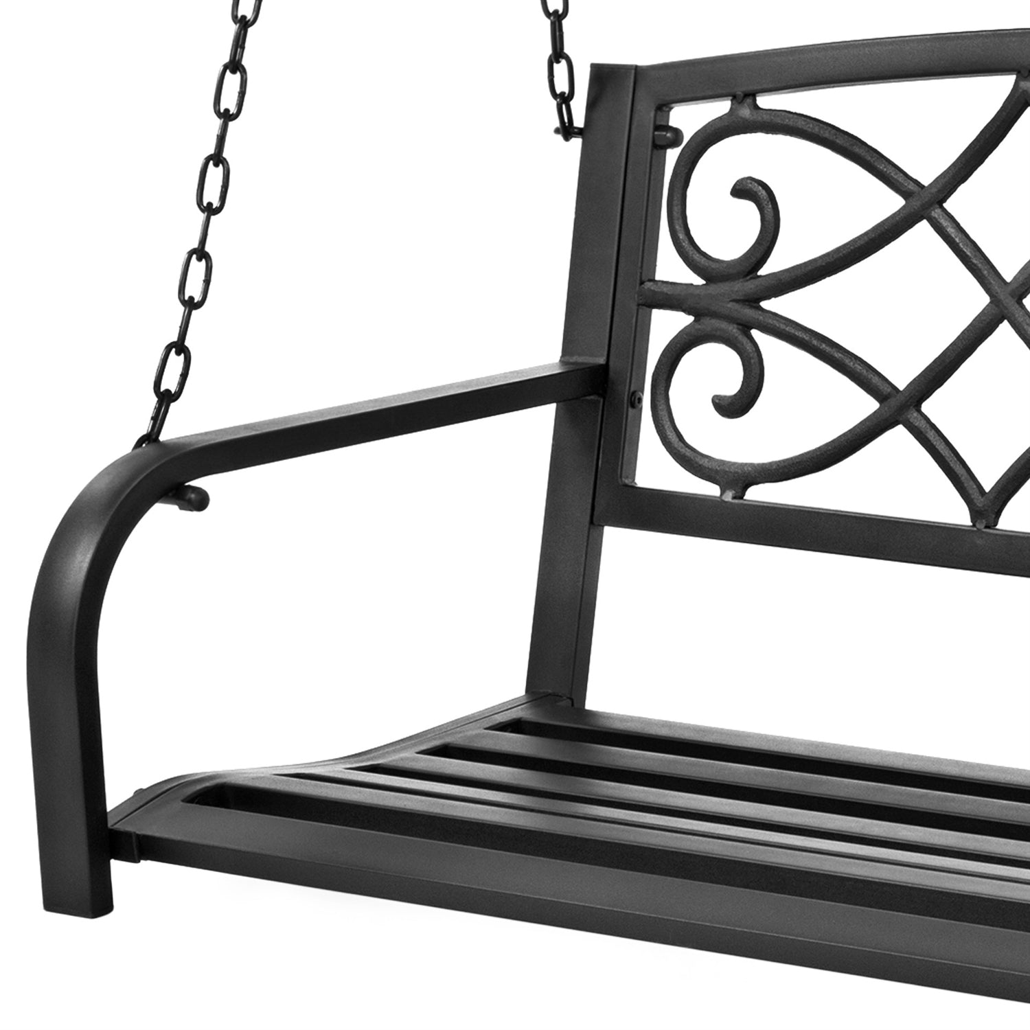 Fast Furnishings Farmhouse Black Sturdy 2 Seat Porch Swing Bench Scroll Accents