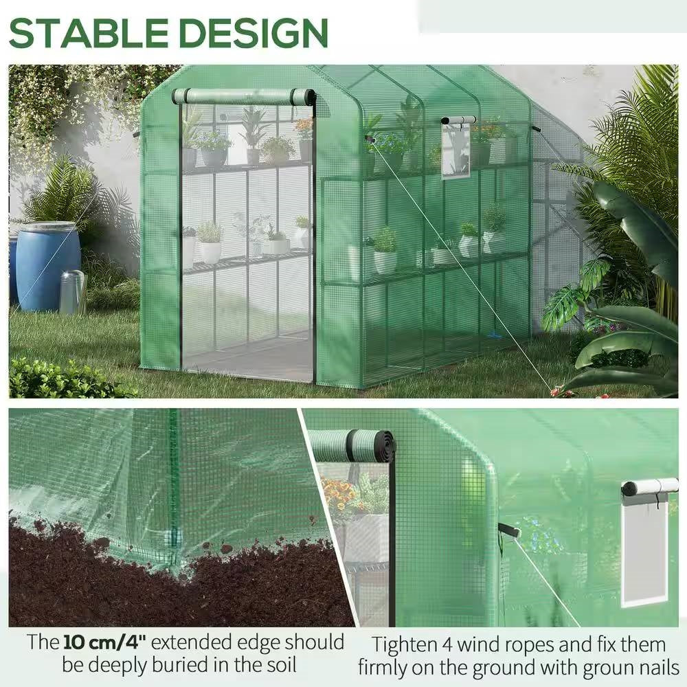 Fast Furnishings 7 ft x 4.7 ft Outdoor Greenhouse with Steel Frame and Green PE Cover